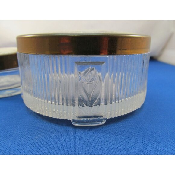 Vintage Ladies Vanity Glass Jar Containers with Embroidered Lids 2 Piece Lot - Picture 12 of 12